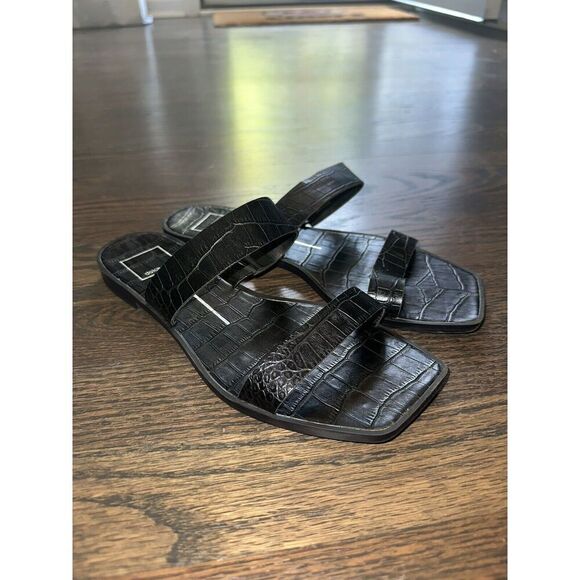 Dolce Vita Isaac Womens Black Croc Embossed Open Toe Slide Sandal Slip On‎ Sz 8 - Picture 2 of 8